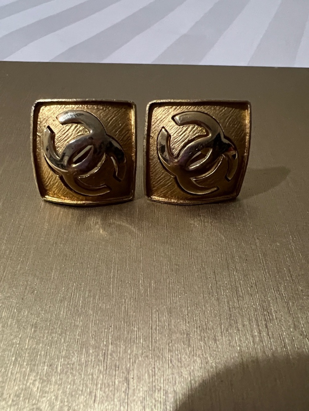CHANEL Gold and Silver Square CC Clip-On Earrings imitations